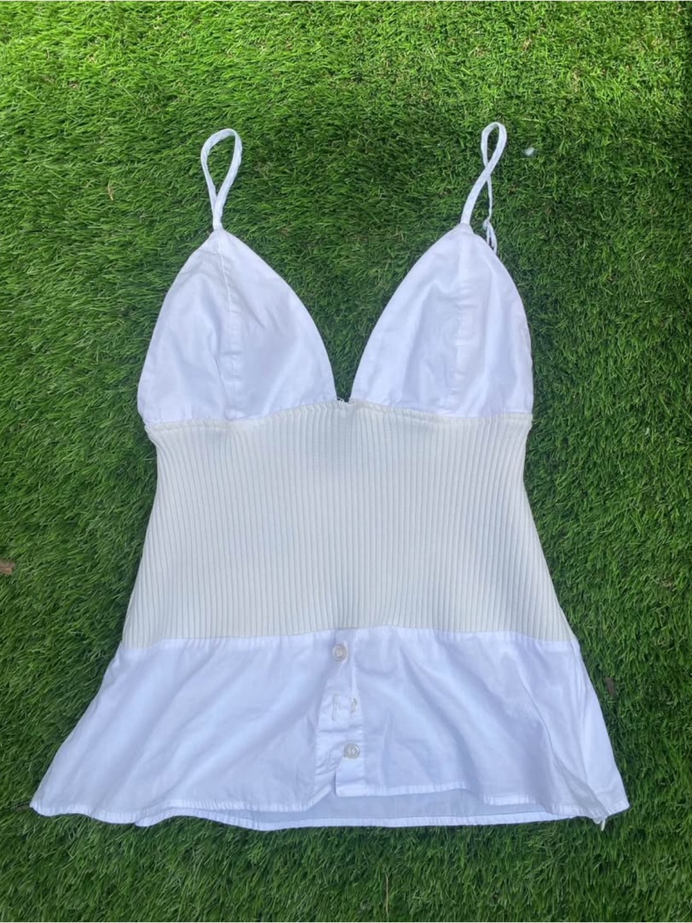 Zara White Ribbed & Button-Front Spaghetti Strap Camisole